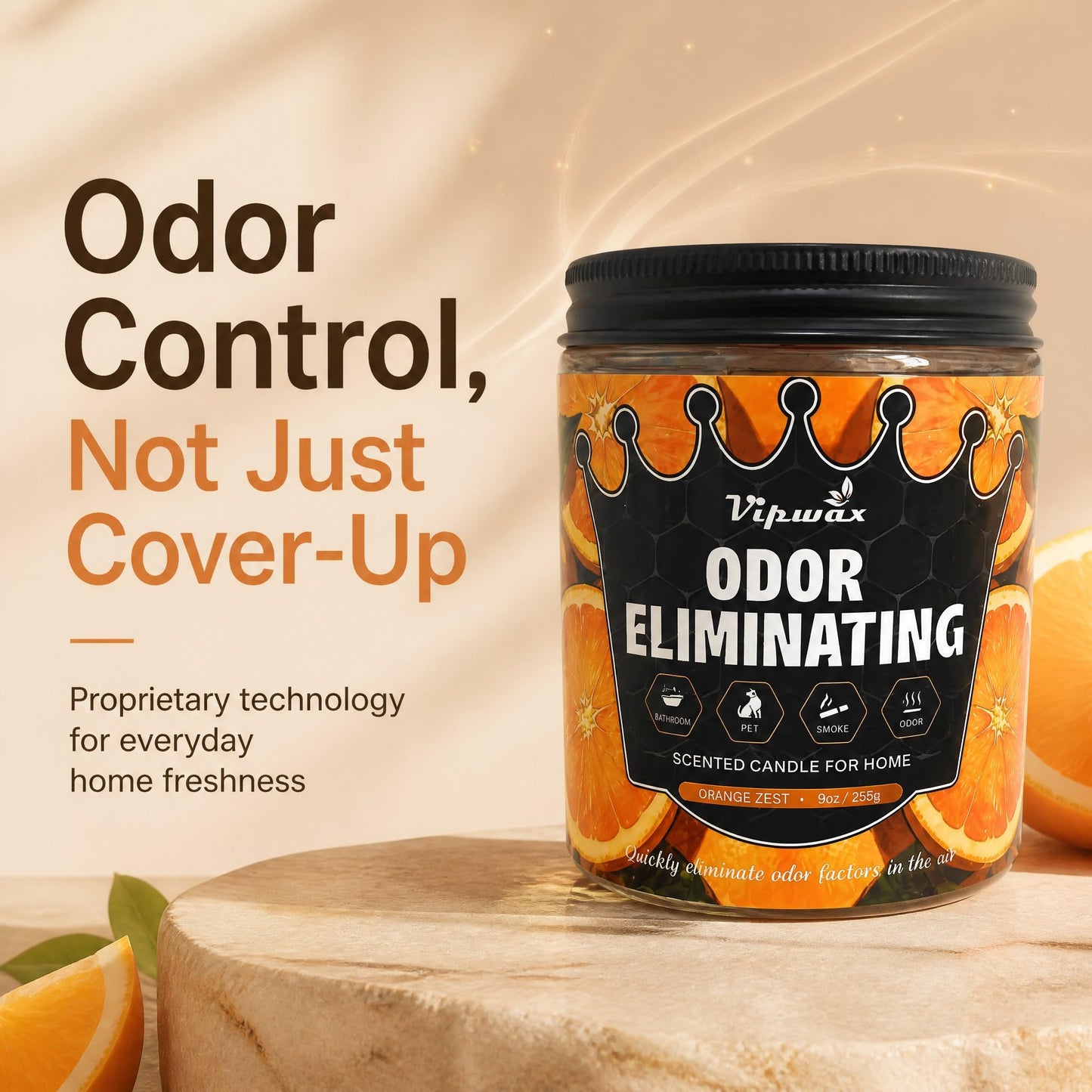 VIPwax Orange Odor Eliminating Candles for Home Scented, Eliminates 99% of Pet, Smoke, Food and Other Smells Quickly, Highly Fragranced Candle, Premium Soy Candles Set for Women