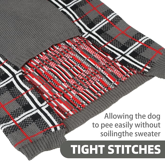 PUPTECK Dog Sweaters for Large Medium Small Dogs - Fall Classic Plaid Style Puppy Holiday Winter Coat Clothes Warm, Grey, M