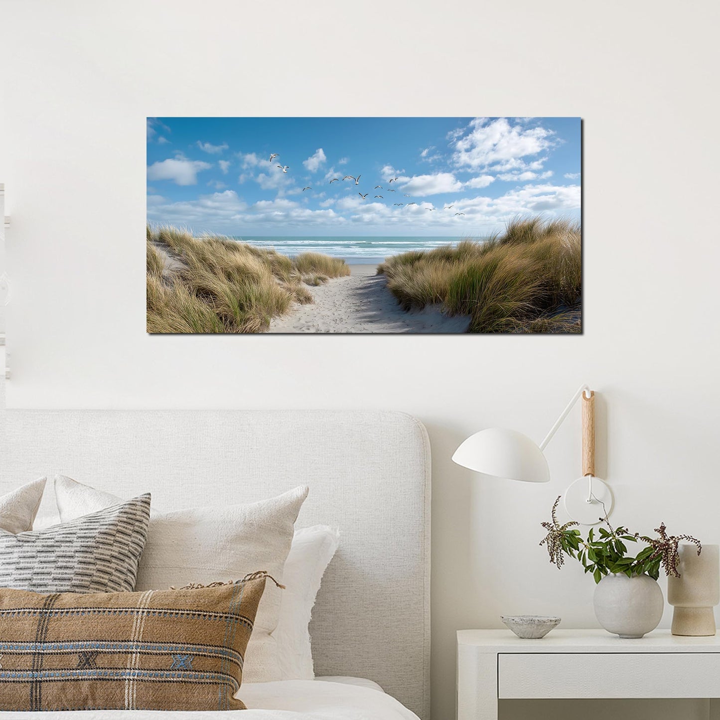 Trogonup Blue Coastal Wall Art for Living Room Ocean Seascape Canvas Print with Seagulls Nature Modern Artwork for Bedroom Office Home Decor 20x40 Inch