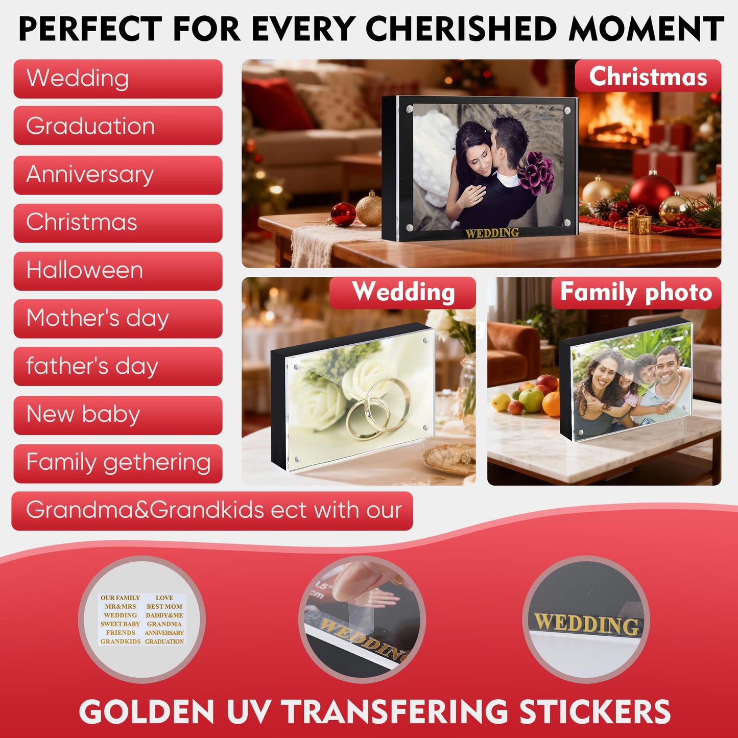 UMICAL 5x7 Acrylic Photo Frame 1 Pack Clear Magnetic Black Back