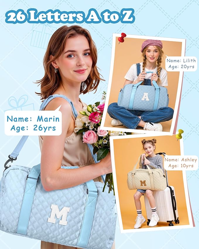 Elilier Personalized Duffle Bag Women Girls Gift: Letter Carry on bags, Dance Cheer bag Sports for Girl, Kid Gymnastics Bags, Birthday Gifts for Women Girls Kids Teens Mom Teacher