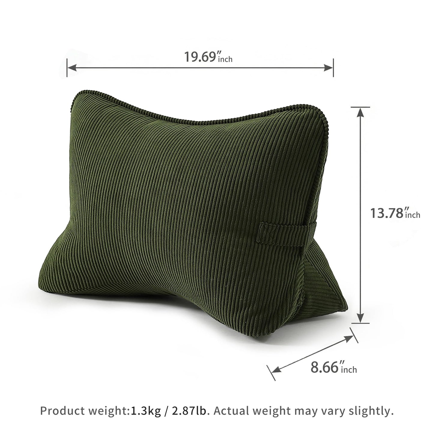 Ailuteie Pat. Pend. Corduroy Ergonomic Lumbar Support Pillow for Sitting Support, Triangle Back Cushion for Sofa, Armchair & Bed, Washable Cover, Avocado Green
