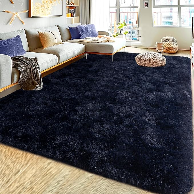 8x10 Large Area Rugs for Living Room, Ultra Fluffy Shag Rug for Bedroom, Modern Plush Soft Carpet for Girls Boys Kids Room Dorm Fuzzy Non Slip Rug for Home Decor Aesthetic, Dark Blue