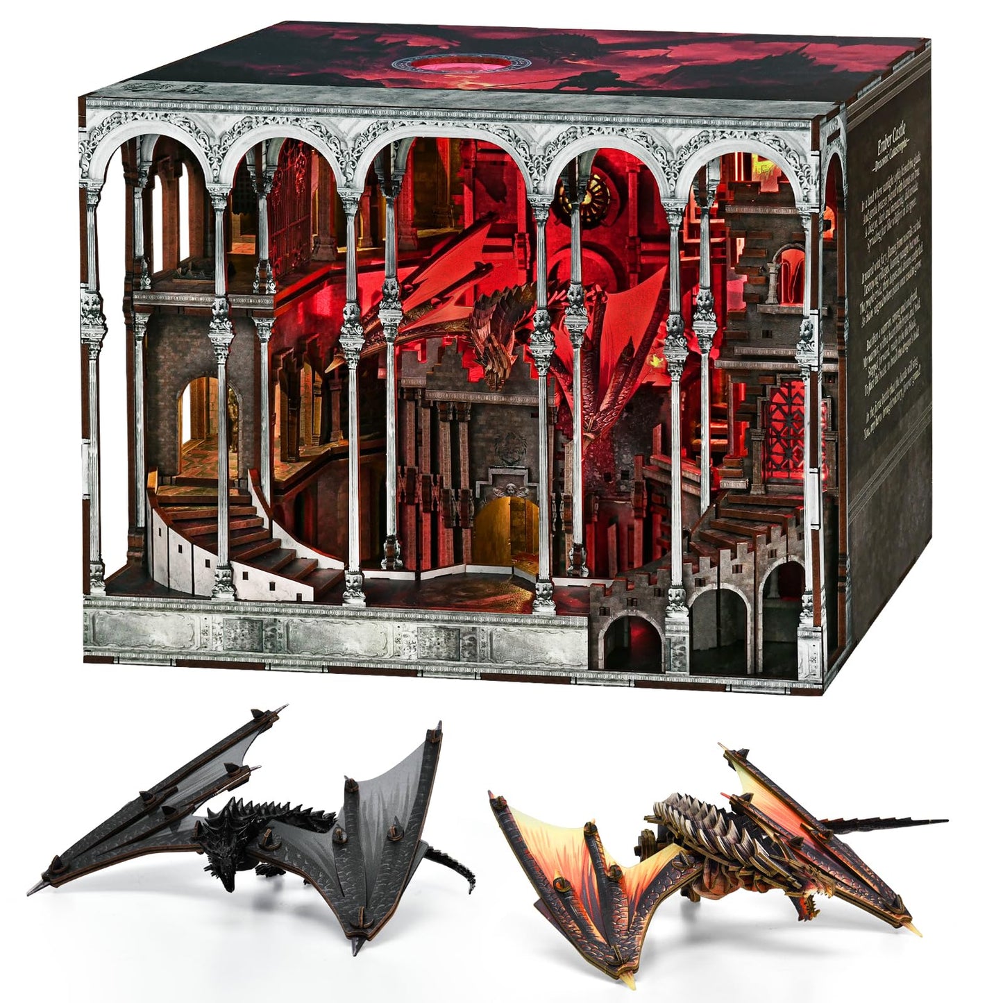 CCCDF Ember Castle DIY Book Nook Kit, 3D Wooden Puzzle Miniature Dollhouse Bookend with LED Light, Bookshelf Decor for Teens Adults