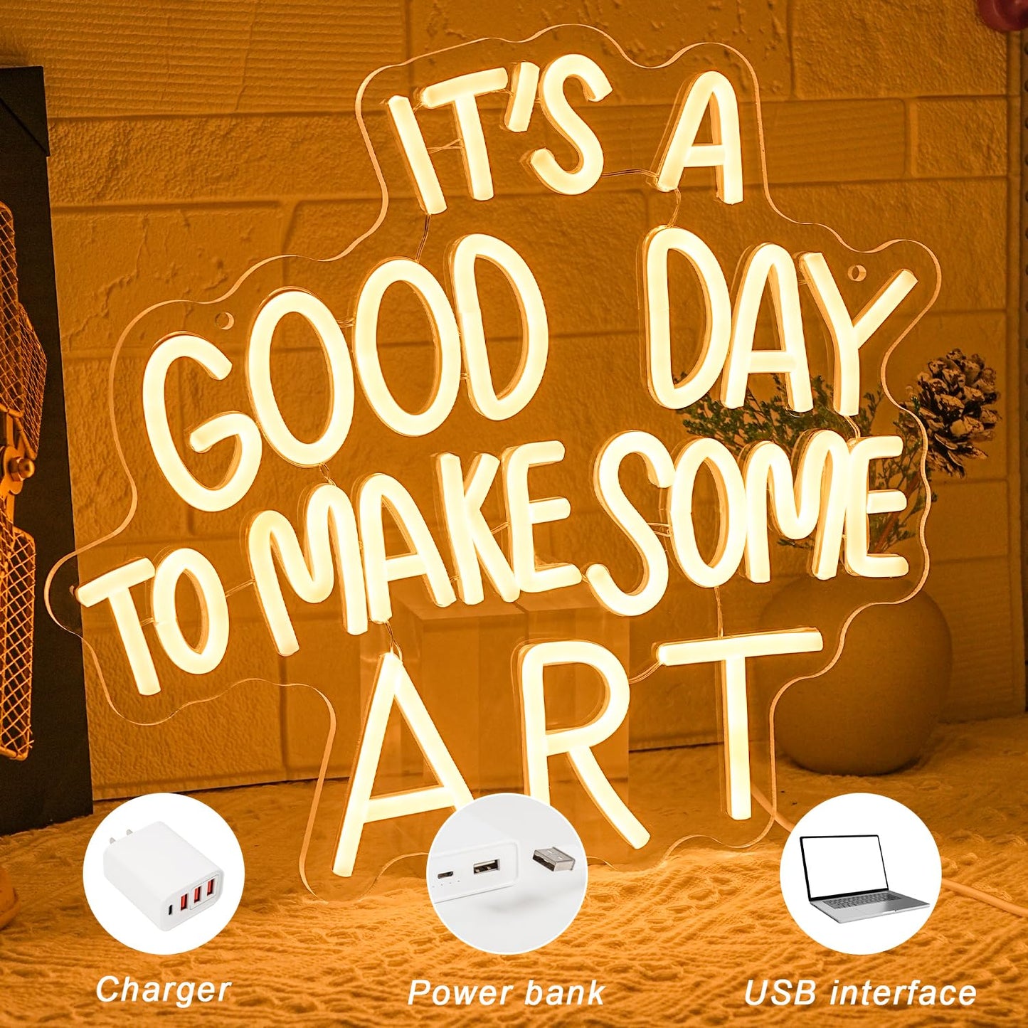 Gyaksjm It's A Good Day to Make Some Art Neon Sign for Wall Decor Aristic LED Light Paint Neon Light Sign Classroom Neon Sign Dimmable Warm White Art Letter Neon Light for Bedroom Classroom Home Gallery Studio