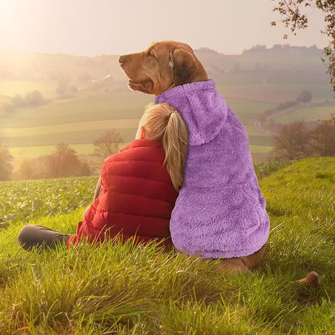 5XL Dog Sweaters for Large Dogs,Extra-Large Dog Hoodie,Warm Fuzzy Fleece Sweatshirt with Hood & Pocket,Leash Hole,Cozy Cold Weather Pet Clothes Sweater Hoodie for Large Dogs(Purple,5XL)