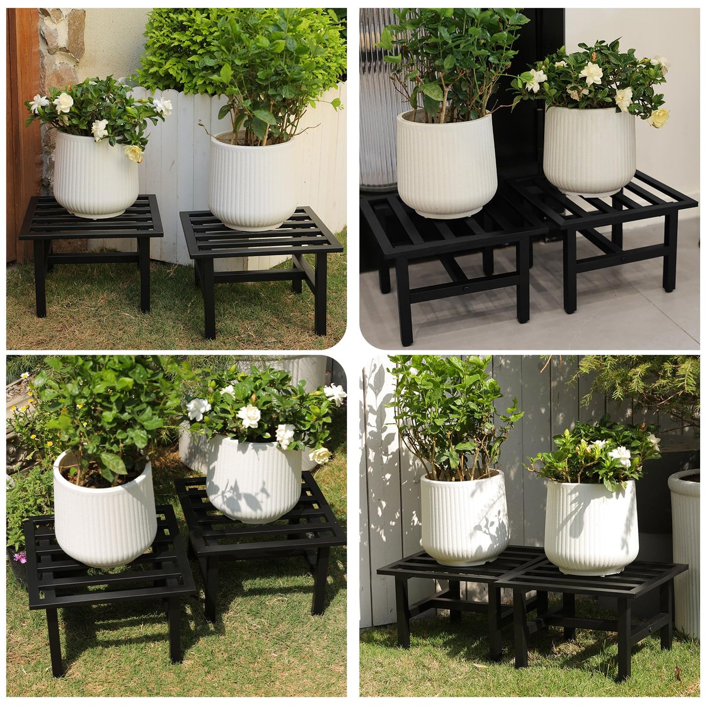 ZETONIQ Heavy Duty Metal Plant Stand Outdoor, 330 lbs Iron Square Plant Stand Indoor, Rustproof Low Pedestal for Large Flower Pots, Patio, Balcony, Garden Decor 2 Pack Black