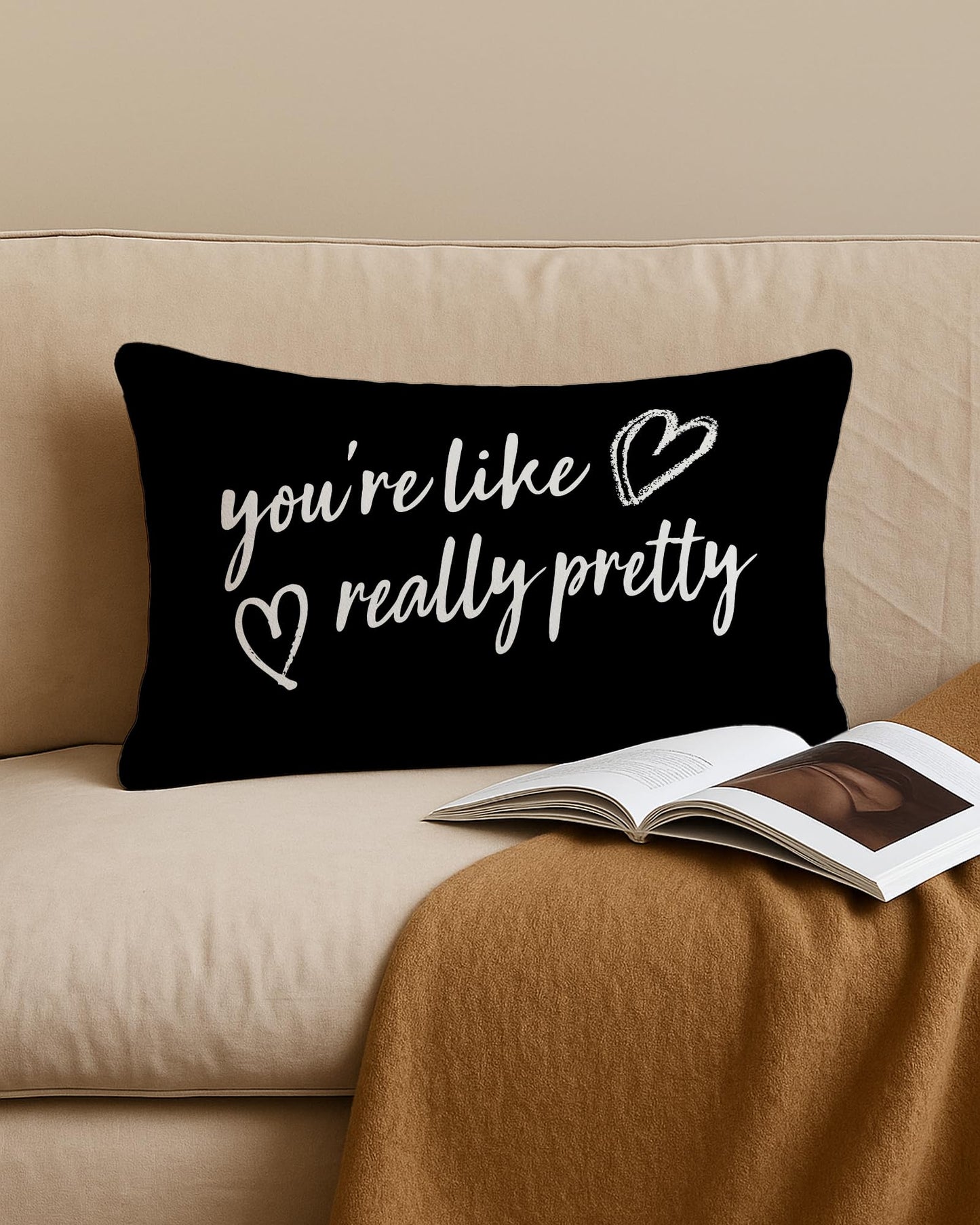 FGFK You're Like Really Pretty Pillow Cover 12x20, Minimalist Black and White Inspirational Decorative Throw Pillow Cover for Girls Room Bedroom Dorm Apartment Sofa Couch