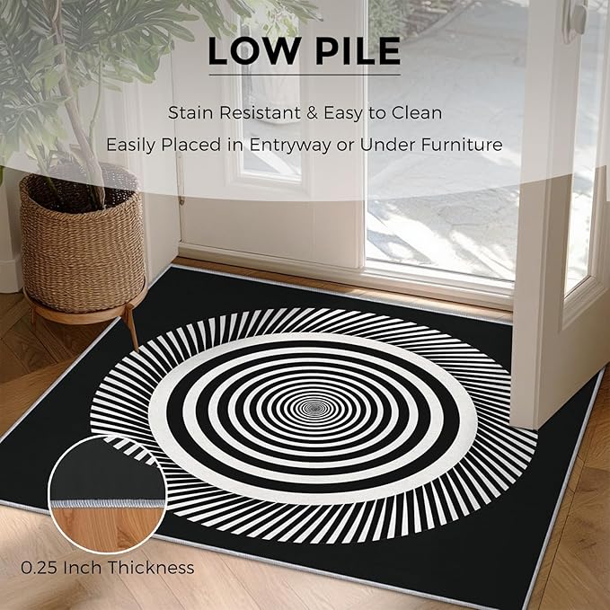 Black and White Circle Rugs for Home Decor, 4x5 ft, Abstract Op Art Area Rugs for Living Room, Soft Non Slip Washable Modern Geometric Carpet Bedroom Decorations Dt-Ghf-31