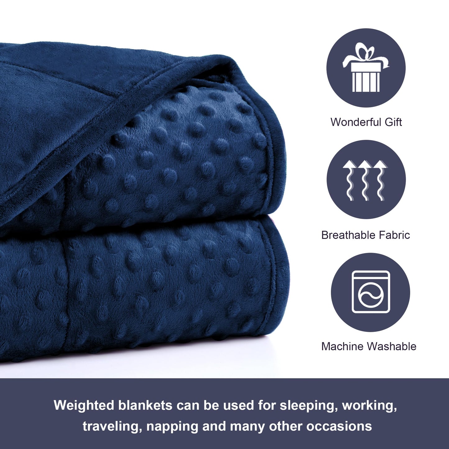 Alomidds Weighted Blanket for Adults, Weighted Blankets Queen Size 60"x80",15lbs, Cooling Breathable Soft and Comfort Minky, Heavy Blanket Microfiber Material with Glass Beads,Navy