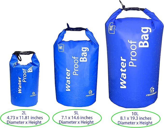 Freegrace Waterproof Dry Bag - Lightweight Dry Sack with Seals and Waterproof Case - Float on Water - Keeps Gear Dry for Kayaking, Beach, Rafting, Boating, Hiking, Camping and Fishing