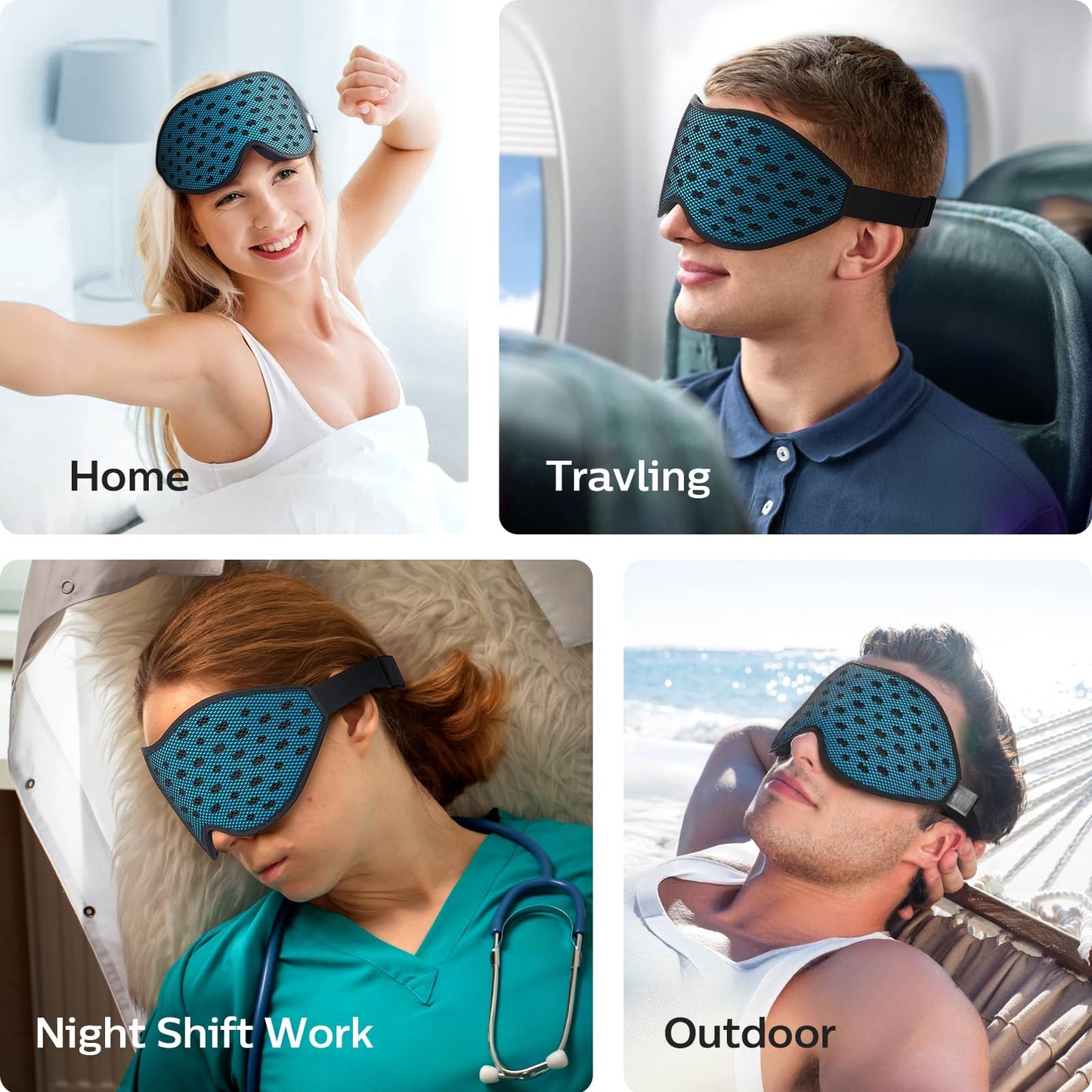 LitBear Breathable Sleep Mask, 3D Eye Mask Sleep for Side Sleepers Women Men, Light Blocking Sleeping Mask with Adjustable Strap, Soft Lightweight Eye Cover for Travel, Night Work, Nap, Office - Blue