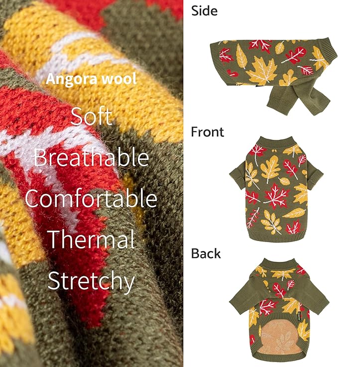 Fitwarm Maple Dog Sweater, Thermal Dog Winter Clothes for Small Dogs Boy Girl, Fall Pet Outfit, Red, Yellow, White, Olive Green, Large