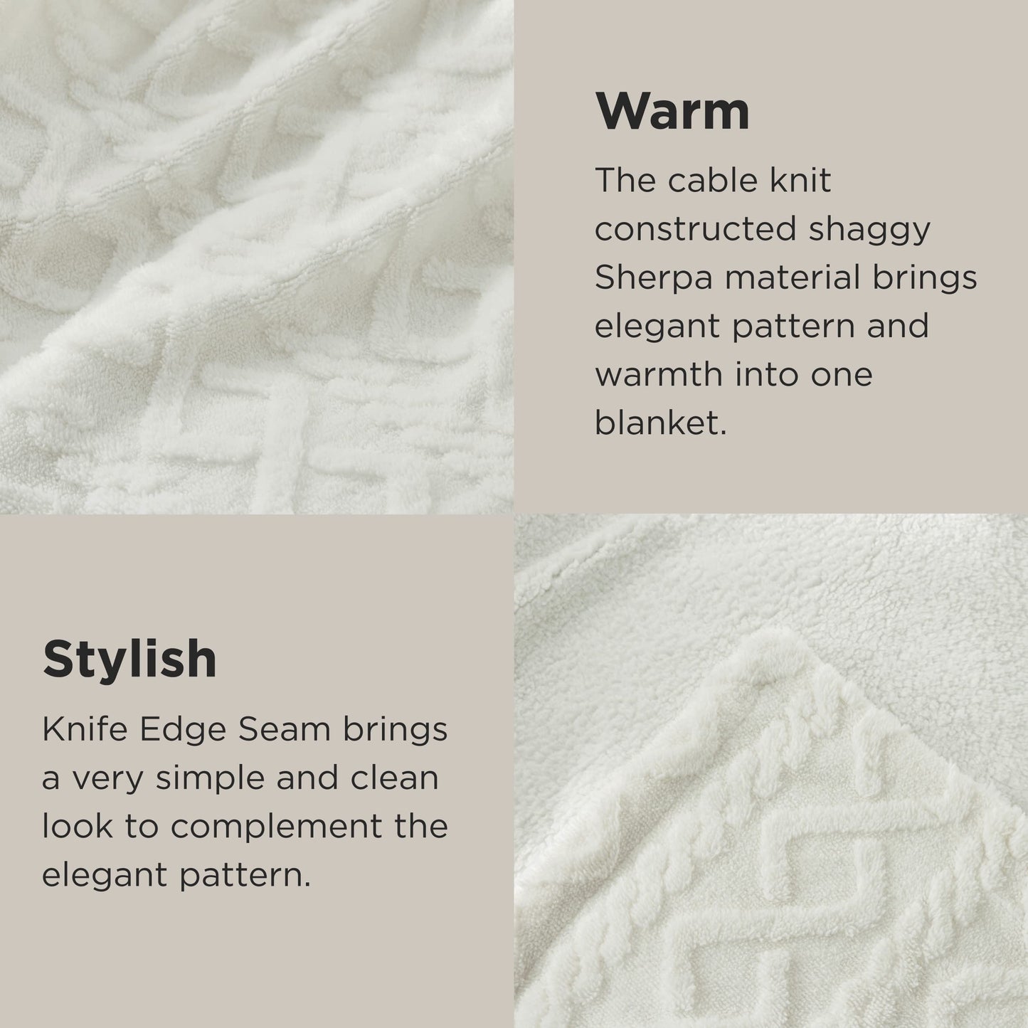 Bedsure Gentlesoft Sherpa Queen Size Blanket for Bed - Fleece Fluffy & Cozy Cable Jacquard Tufted for Women Gift, Thick and Warm Christmas Blanket for Winter, Cream, 90x90 Inches