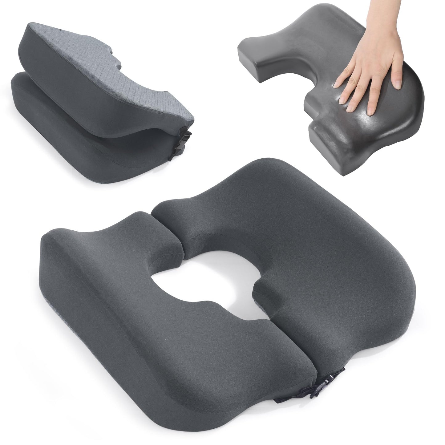 HOMBYS Memory Foam Bed Sore Cushions for Butt,Bedsore Pressure Relief Pillow for Sleeping and Sitting,Cushion for Bed Sores on Buttocks, T Shaped Opening Tailbone Pillow, Patent Pending(Dark Grey)