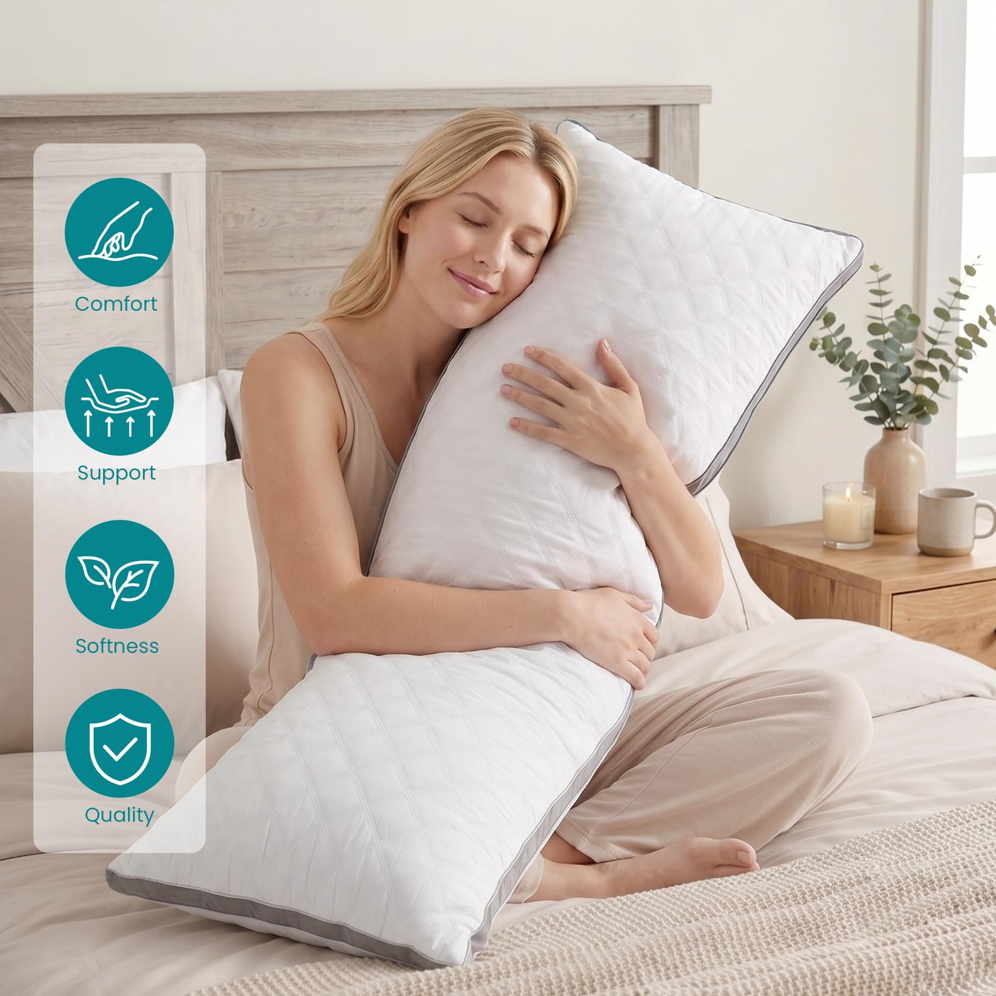 Oubonun Premium Adjustable Loft Quilted Body Pillows - Firm and Fluffy - Quality Plush - Down Alternative - Head Support Pillow - 21"x54"