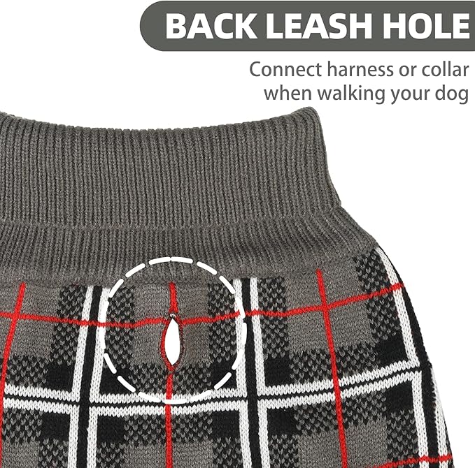 PUPTECK Dog Sweaters for Large Medium Small Dogs - Fall Classic Plaid Style Puppy Holiday Winter Coat Clothes Warm, Grey, XS