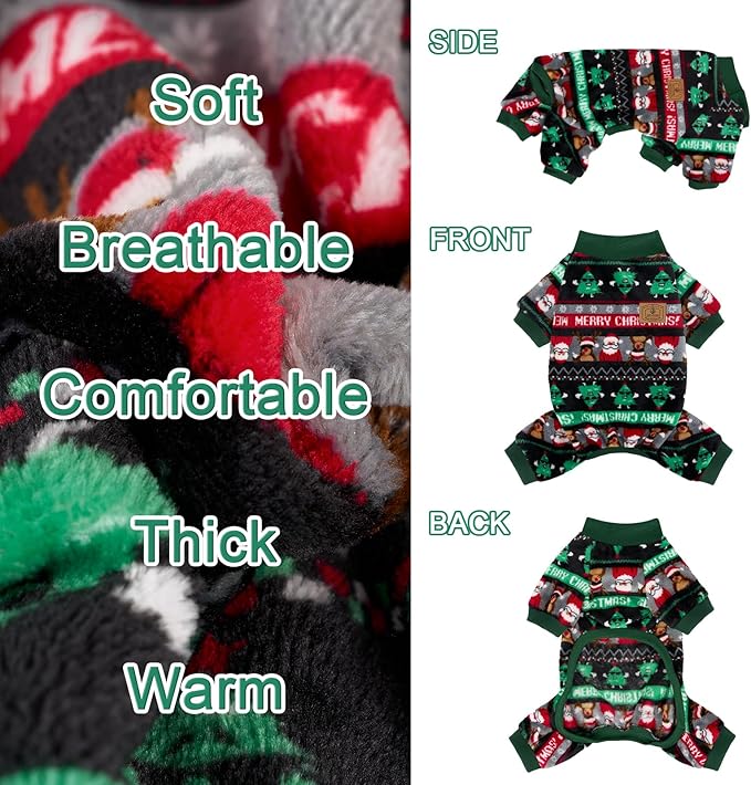 XPUDAC Christmas Dog Pajamas Fleece Dog Sweater Holiday Pet Outfit for Small Medium Dogs Girl Boy Puppy Clothes Onesie, S