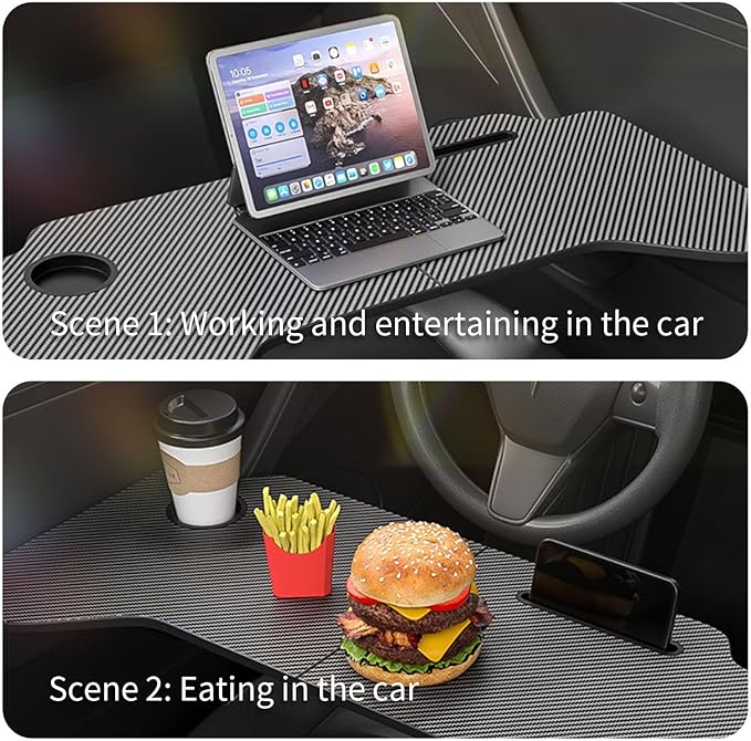 Car Accessories Interior, Carbon Fiber Material, Foldable Car Table, Multipurpose Travel Car Tray for Dining, in-Car Work, Travel and Outdoor, Fits Most Vehicles