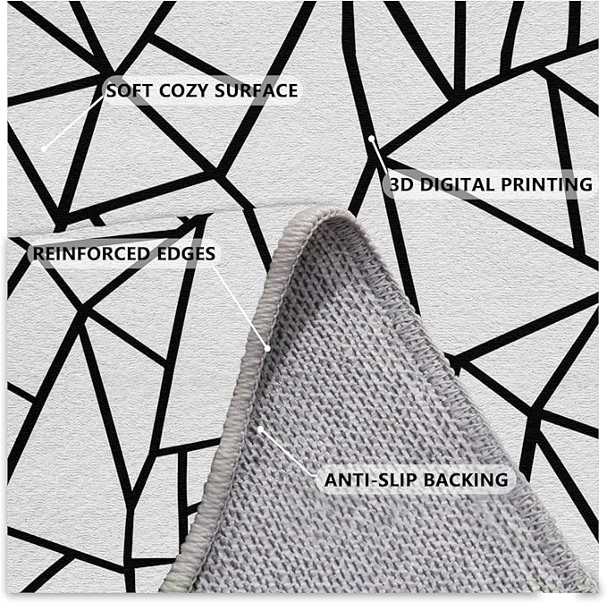 White and Black Rug - Black and White Rug, Geometric Area Rugs 2x3, Modern Abstract Rugs for Living Room Bedroom, Irregular Polygon Doormat Carpet Washable Non Slip Home Decor