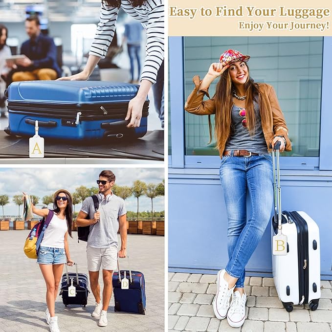 Personalized Initial Luggage Tags for Suitcase TSA Approved, White Leather Cute Luggage Tag with Privacy Cover Name Card, Embroidered Custom Luggage Tags Travel Baggage Tags Gifts for Women Kids(L)