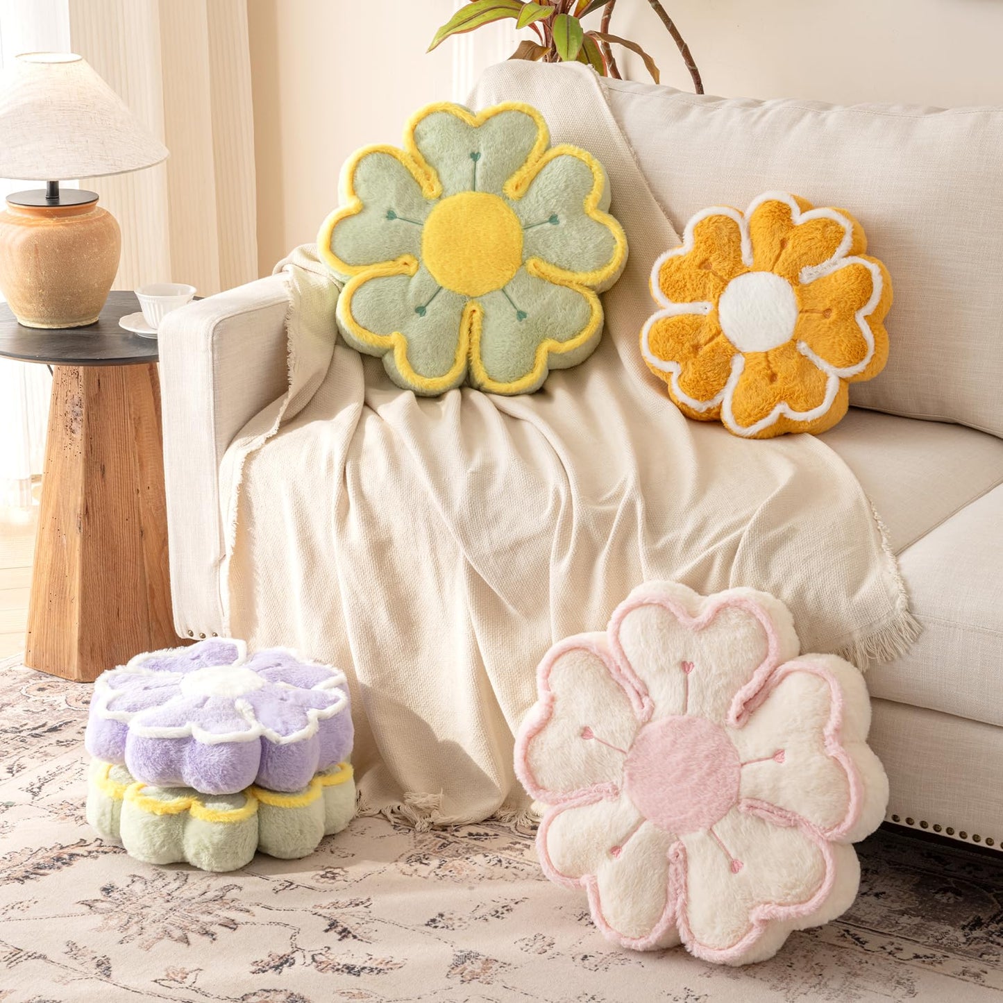 Znhinery Flower Shaped Decorative Throw Pillow Cushion for Bed Couch, Cute Flower Plush Throw Pillows Home Decor Floor Pillow Seating Cushions (Dark Yellow, 17.7 Inches)