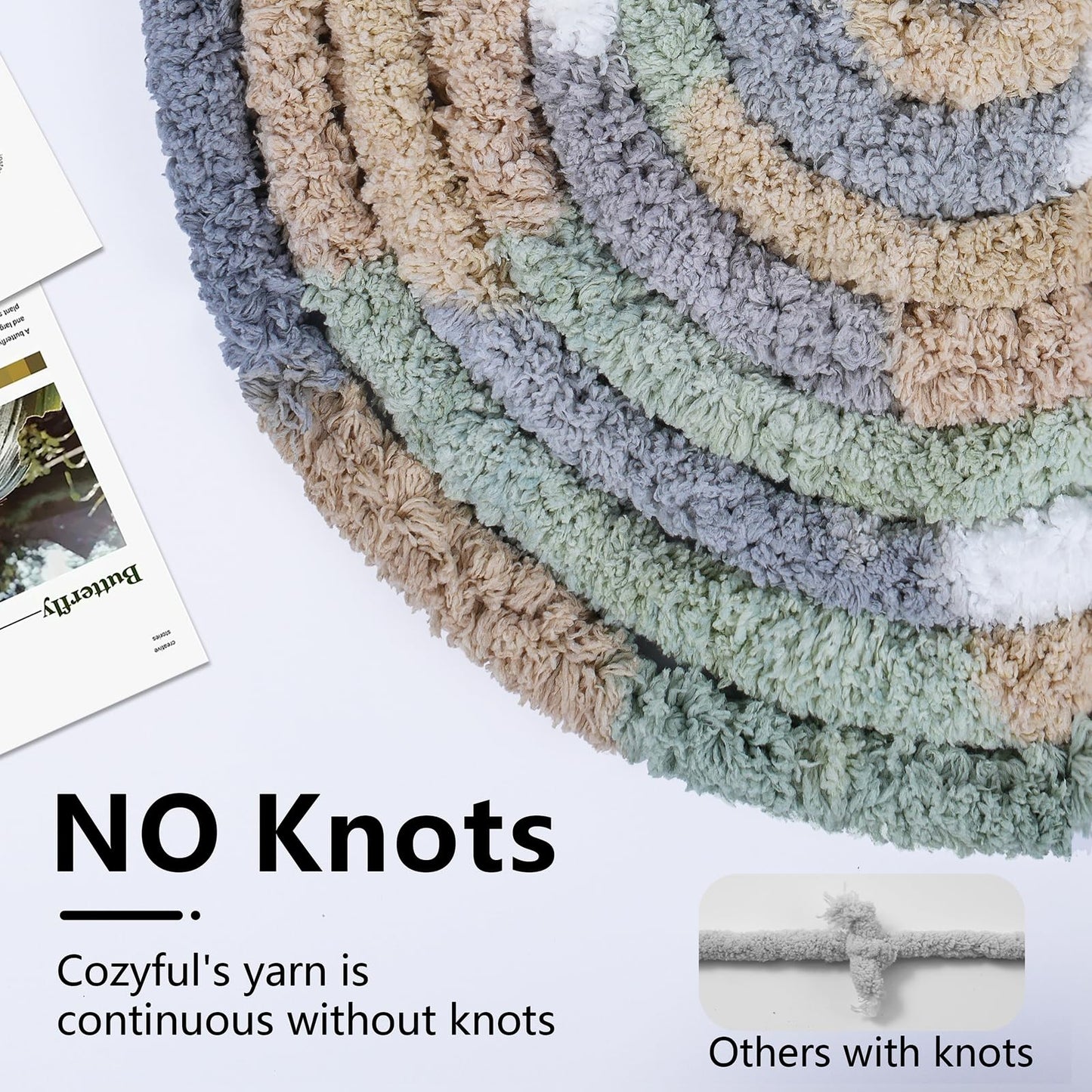 Cozyful Chunky Yarn for Hand Knitting - #10 Chunky Chenille Blanket Yarn, Jumbo Big Thick Chunky Yarns for Crocheting, Tie Dye Bulky Knit Yarns, 8 Skein (20 yds 8 oz Each Skein), Cream&Sage&Grey&Khaki