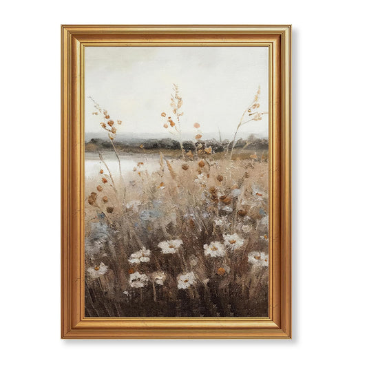 EJPFOGV Vintage Wildflower Meadow Landscape Framed Canvas Wall Art 16x24 in
