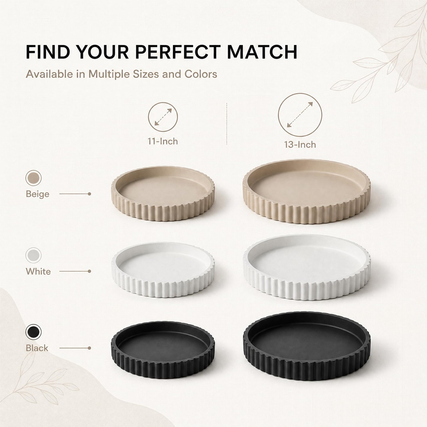 Vivere Home 11-Inch Concrete Round Tray Home Decor for Coffee Table Decor - Round Coffee Table Tray - Circular Kitchen Island Trays - Decorative Trays- Beige