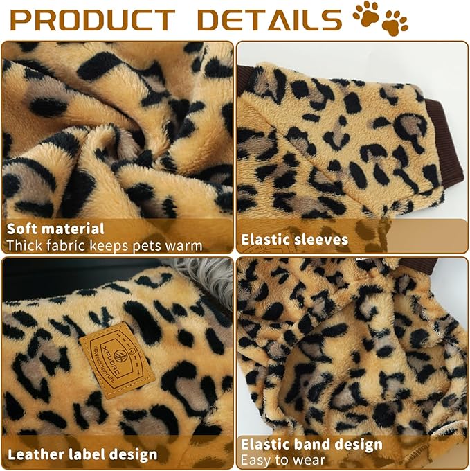 XPUDAC Dog Sweater Leopard Fleece Dog Pajamas for Small Medium Dogs Girl Boy Pet Winter Clothes for Winter Christmas(X-Large)