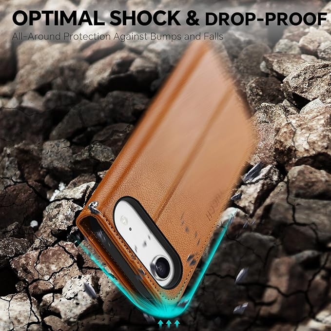 TUCCH Detachable Case Wallet for iPhone Air (6.5") 2025, Wrist Strap | 4 Card Slots RFID Blocking | Wireless Charging | Stand | 2-in-1 Magnetic | PU Leather | Shockproof Folio Cover | Light Brown