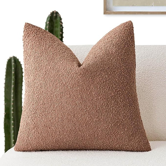 Foindtower Decorative Textured Boucle Throw Pillow Covers Accent Solid Pillow Cases Neutral Soft Cozy Couch Cushion Case for Chair Sofa Bedroom Living Room Home Decor 20x20 Inch,1PC,Dusty Orange Hazel