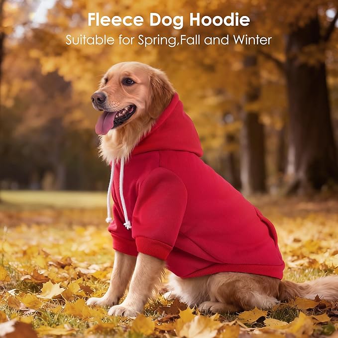 BAOBICUTE Dog Basic Hoodie Soft Dog Clothes Cold Weather Sweaters for Medium Large Dogs Cozy Fabric Warm Sweatshirt with Leash Hole (Red, S (Back: 12.6",Chest:18.11", Neck: 13.78"))