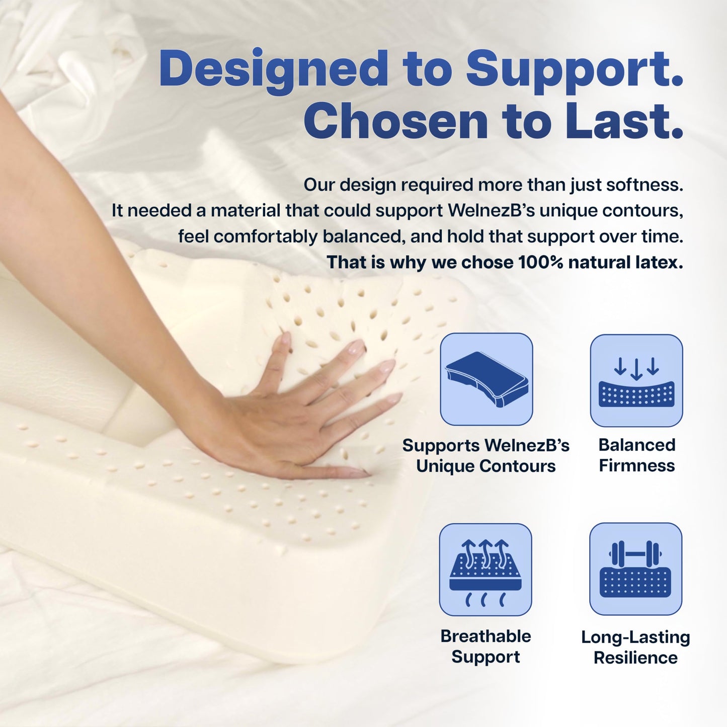 WelnezB Cervical Pillow, Side Sleeper Pillow with 5" Loft & Shoulder Curve - 100% Natural Latex, Dual-Zone Adjustable Neck & Head Support, Flat-Top & Bottom-Up Design for Side, Back & Combo Sleepers