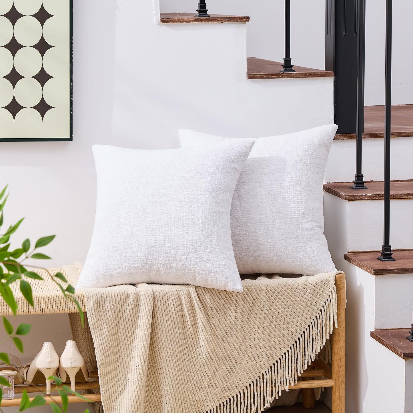 GAWAMAY Set of 2 Soft Textured Chenille Throw Pillow Covers 18x18 Inch (45x45 CM), Decorative Pillowcases Cushion Covers for Farmhouse Home Decor, Couch Living Room Sofa Bedroom Chair, Bright White