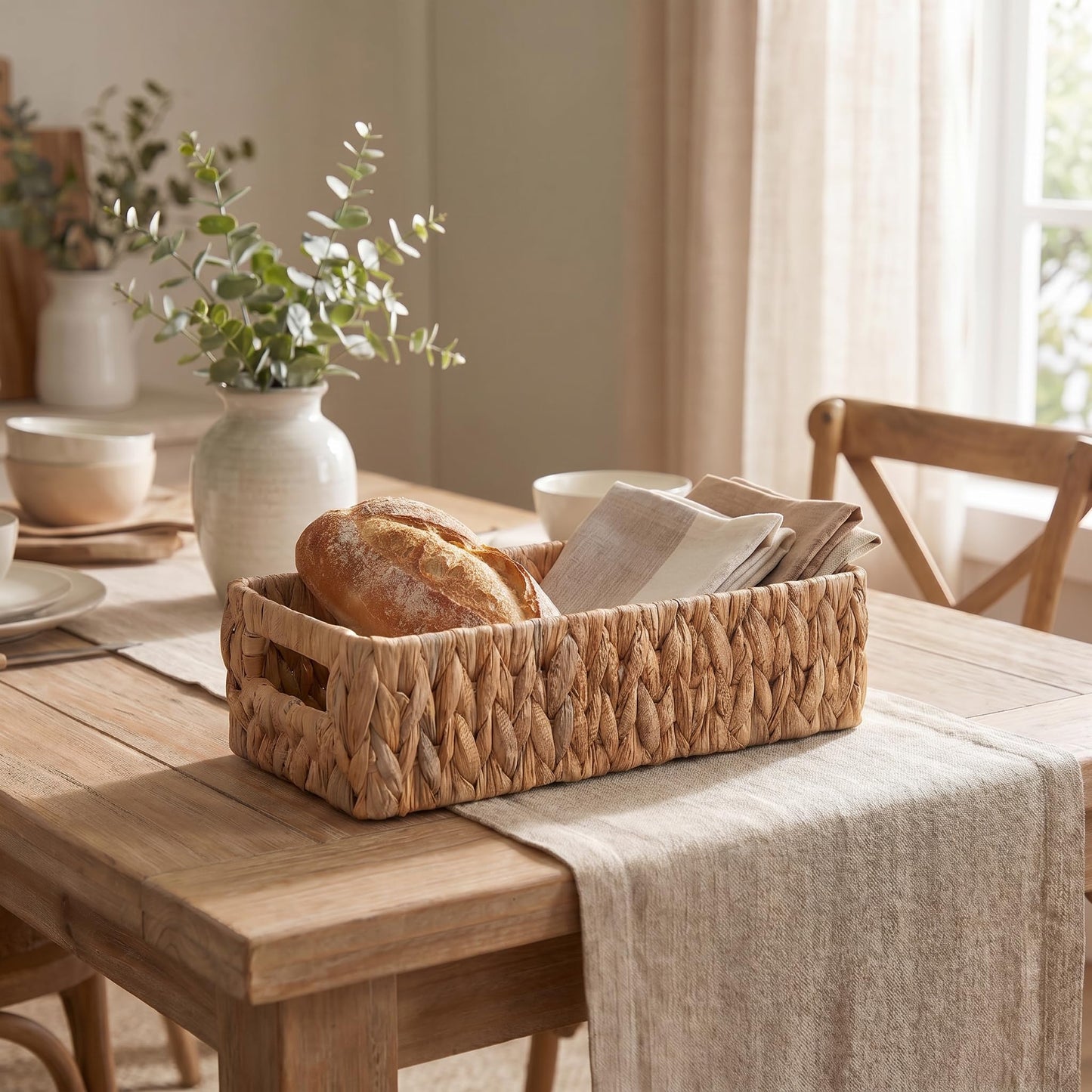 Water Hyacinth Wicker Storage Baskets, Natural, Set of 2