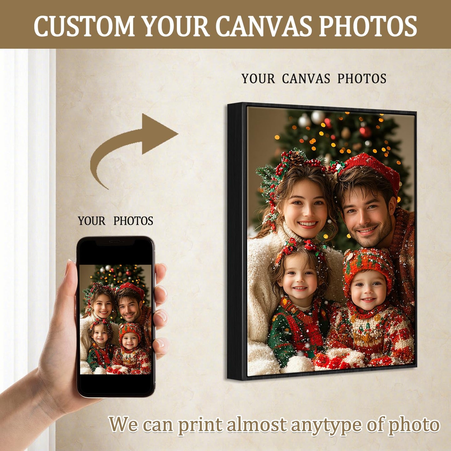 Canvas Prints with Your Photos, Ship Next Day Personalized Wall Art for Home Decor, Custom Photo Gifts for Wedding, Birthday, Family & Friends - Ready to Hang Canvas Pictures Framed 8x10