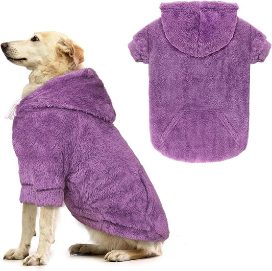 Dog Sweaters for Large Dogs,Dog Hoodie,Warm Fuzzy Fleece Sweatshirt with Hood & Pocket,Leash Hole,Cozy Cold Weather Pet Clothes Sweater Hoodie for Large Dogs(Purple,2XL)