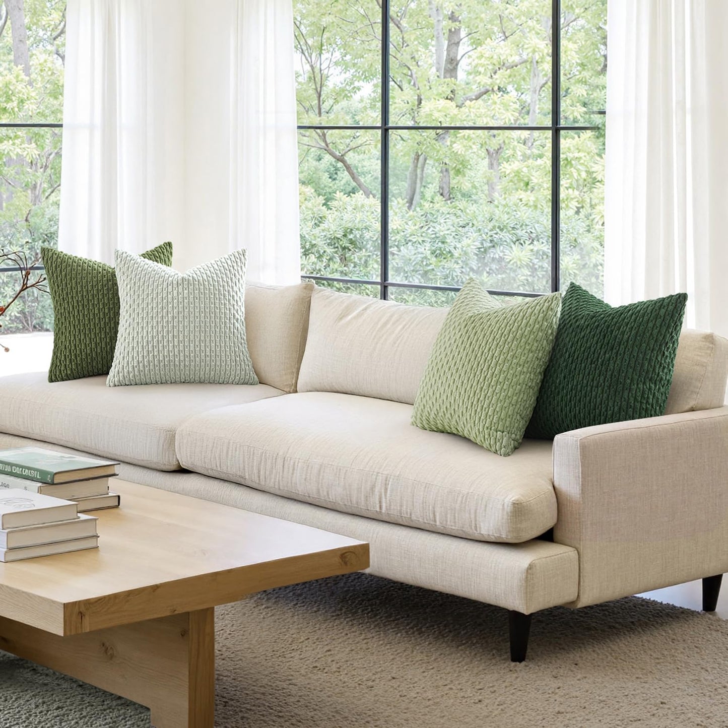 MIULEE Spring Sage Green Decorative Throw Pillow Covers for Couch Sofa Living Room Set of 4 Boho Gradient Cushion Covers Corduroy Rustic Fun Pillowcases Farmhouse Home Decor 18x18 Inch Forest Green