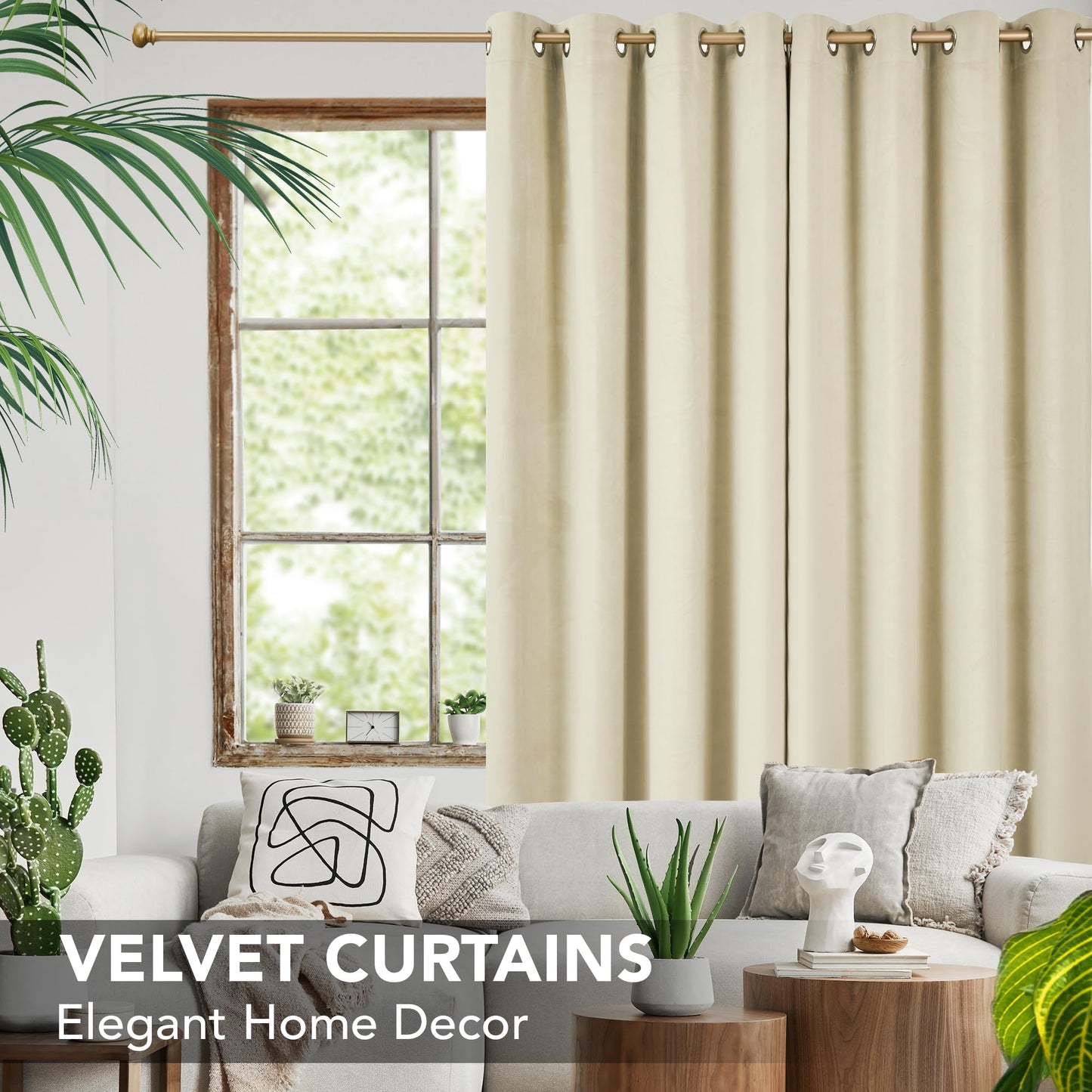 Deconovo 100% Blackout Curtains for Bedroom 63 Inch Length 2 Panels Set, Light Beige, Window Curtain Drapes with Microfiber Coating Grommet Thermal Insulated Living Room 52 Inch Wide