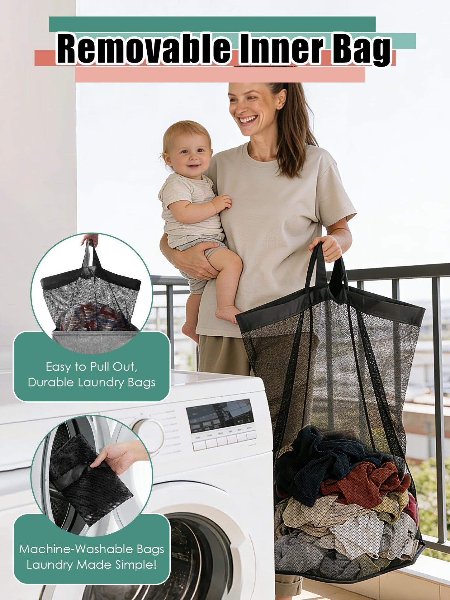 WTREE Laundry Hamper with Lid, Reinforced Sturdy Clothes Hamper with Anti-Puncture Base, Large Collapsible Laundry Basket with Removable Liner Bag, Tall Dirty Clothes Bin for Family, 100L Grey