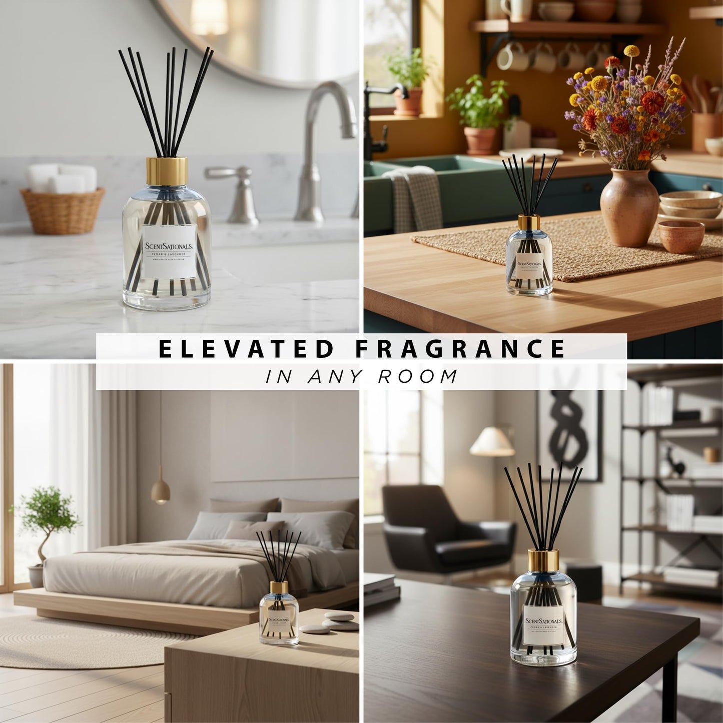 ScentSationals Water-Based Reed Diffuser - Cedar & Lavender - 5 FL OZ Aromatherapy Reed Diffuser