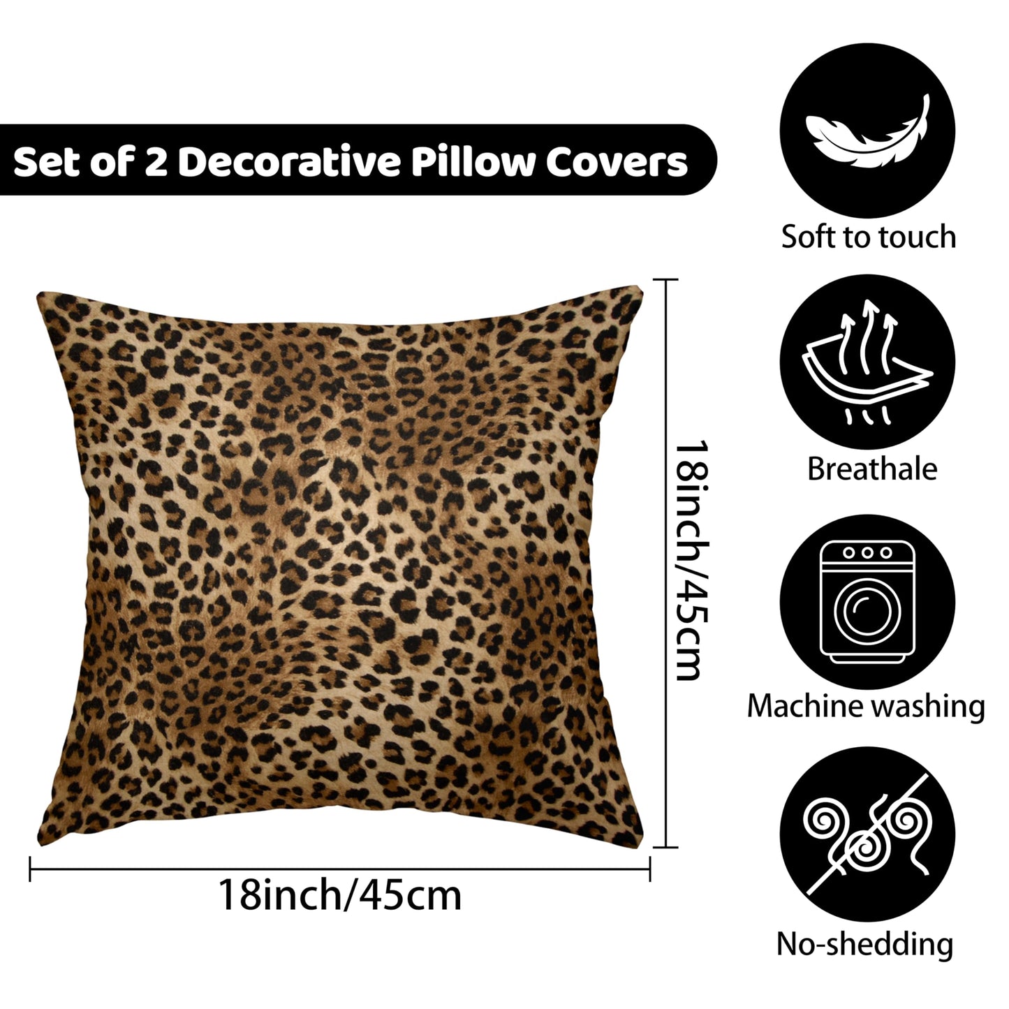LXXTK Leopard Print Throw Pillow Covers 18x18 Inches Deep Brown Cheeth Decorative Pillow Case Set of 2 Soft Velvet Pillows Cushion Cover for Couch Bed Sofa Living Room (Deep Brown, 18" L x 18" W)