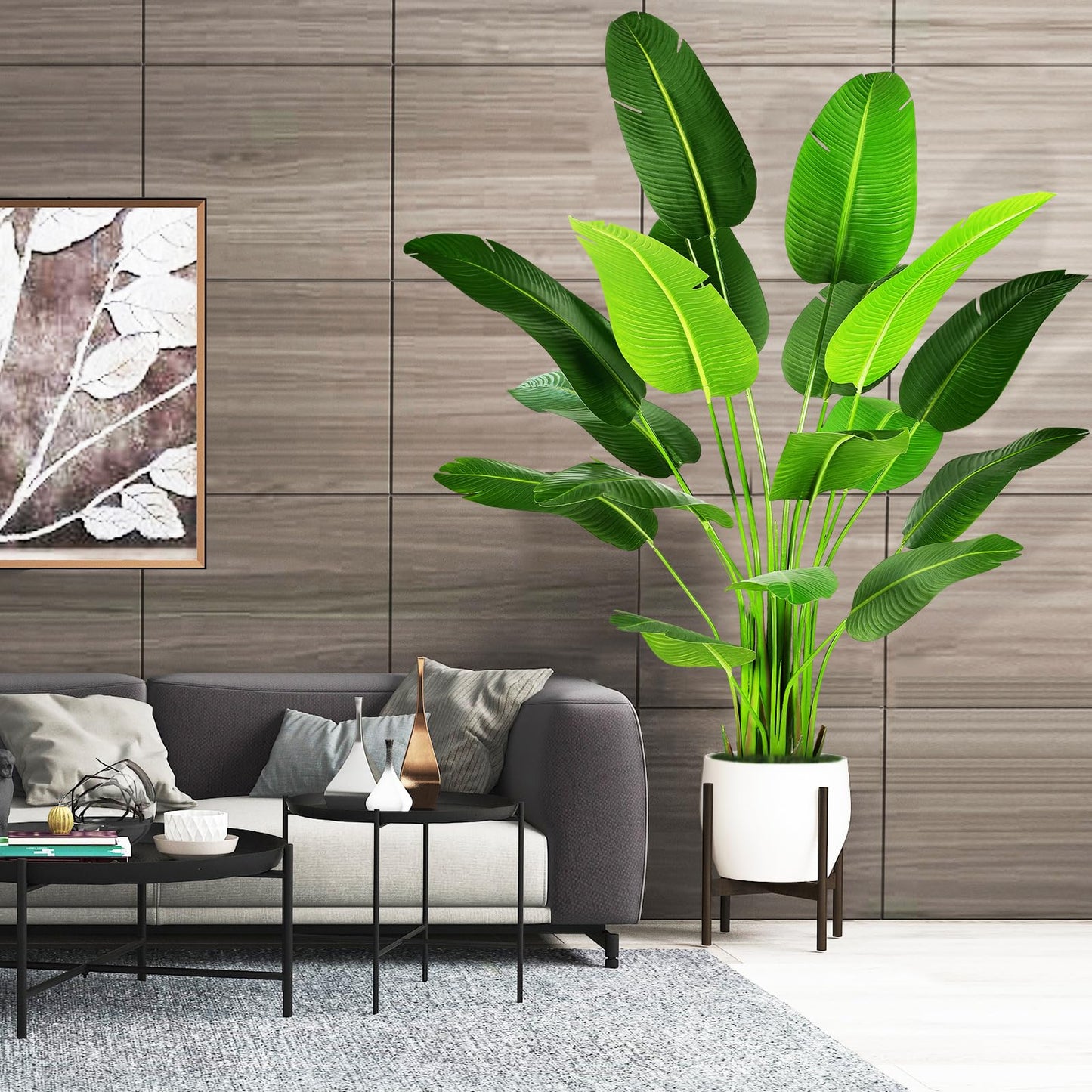 OXLLXO 7.2ft Artificial Silk Bird of Paradise Palm Tree (85in) with 17 Trunks Faux Tree and Plastic Nursery Pot, Fake Plant for Office House Farmhouse Living Room Home Decor (Indoor/Outdoor)