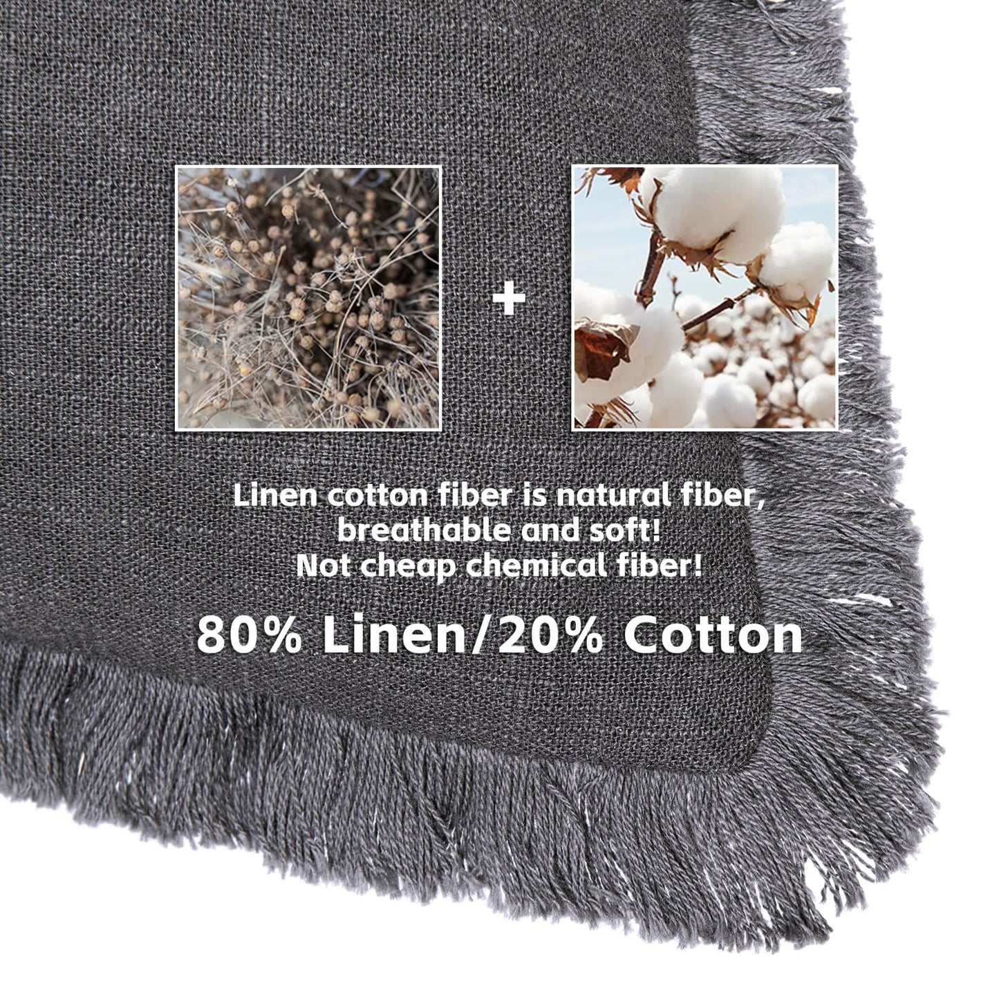 AmHoo Pack of 2 Linen Pillow Covers with Tassels Fringed Decorative Rustic Natural Throw Pillowcase Cushion for Couch Sofa Bedroom 18 x 18-Inch Dark Grey