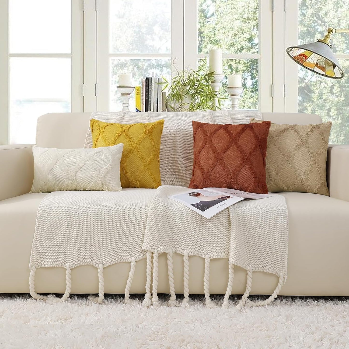 decorUhome Summer Throw Pillow Covers 12x20 Inch Set of 2, Soft Plush Faux Fur Wool Lumbar Beige Accent Couch Pillow Covers for Modern Farmhouse Bed Sofa Living Room