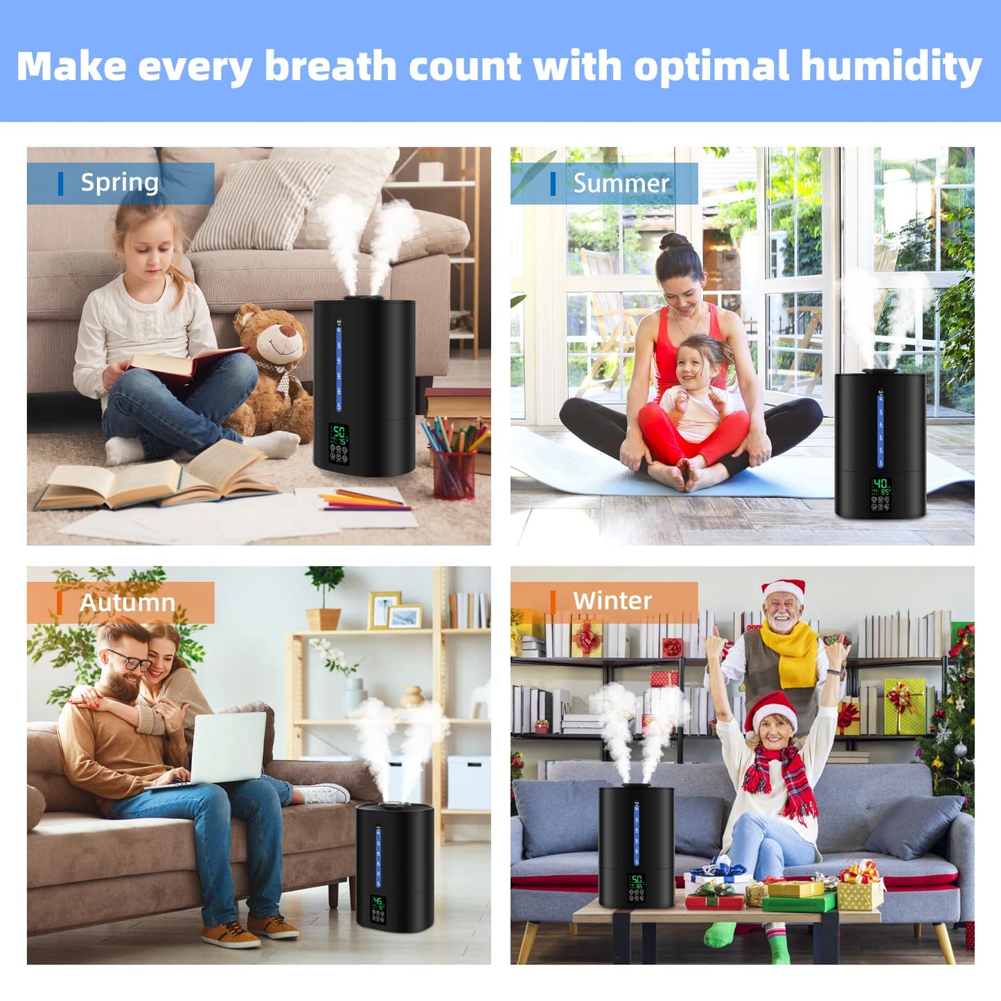Coolfiqu 6L Humidifiers for Bedroom Large Room Home,Cool and Warm Humidifier for Baby and Plants Hot Mist Top Fill Desk Humidifiers Oil Diffuser,Quiet,Adjustable Mist,360°Nozzle-Black(2026 Upgraded)