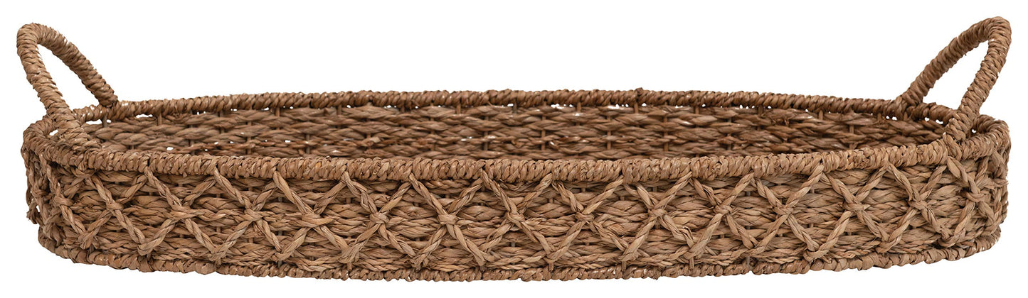 Creative Co-Op Decorative Oval Woven Seagrass Tray with Handles