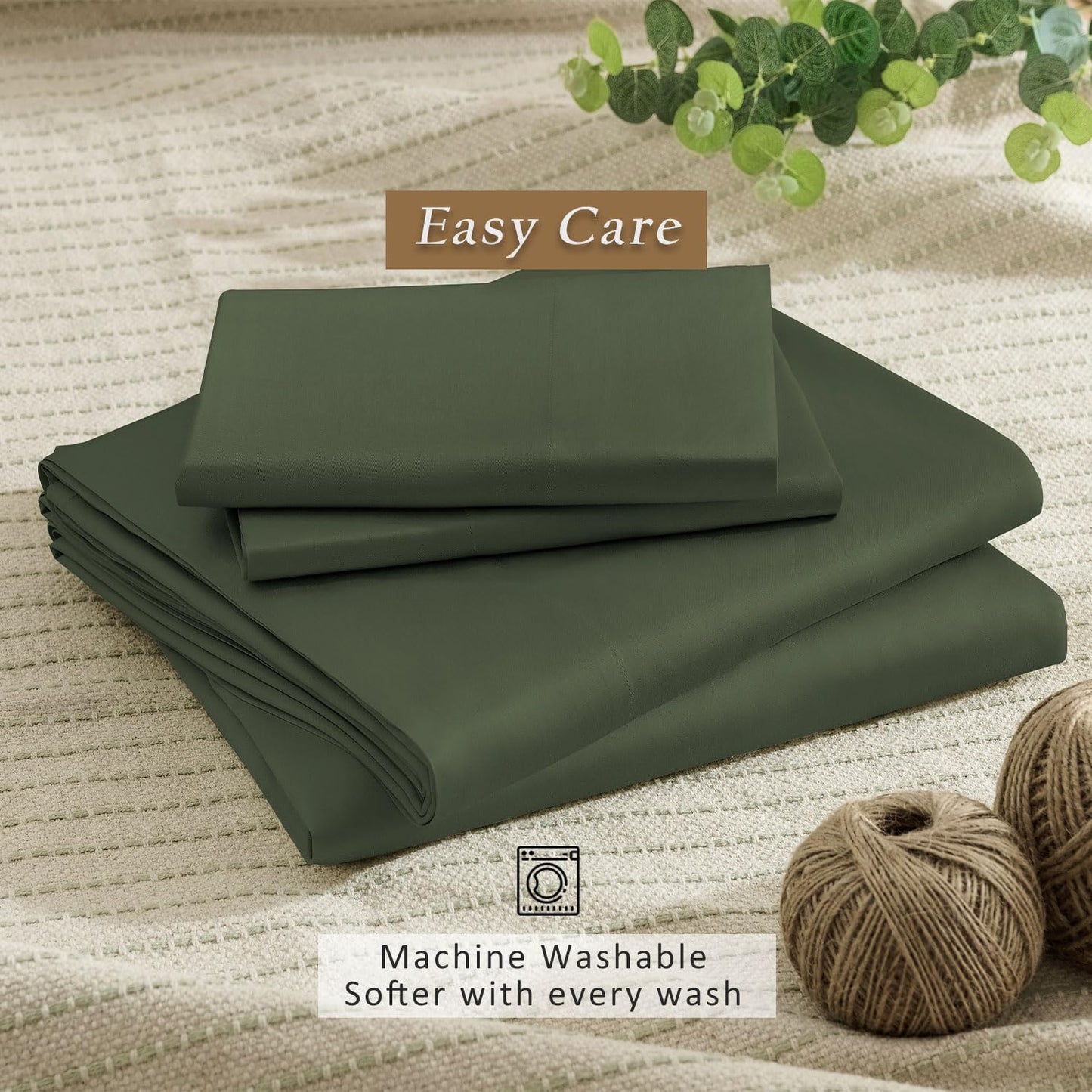 TOSMO Luxury Cooling Sheet Set | 100% Viscose from Organically Grown Bamboo | FSC® Certified | Queen Size | 18” Deep Pockets | Silky Soft Natural Bedding for Hot Sleeper [Olive]