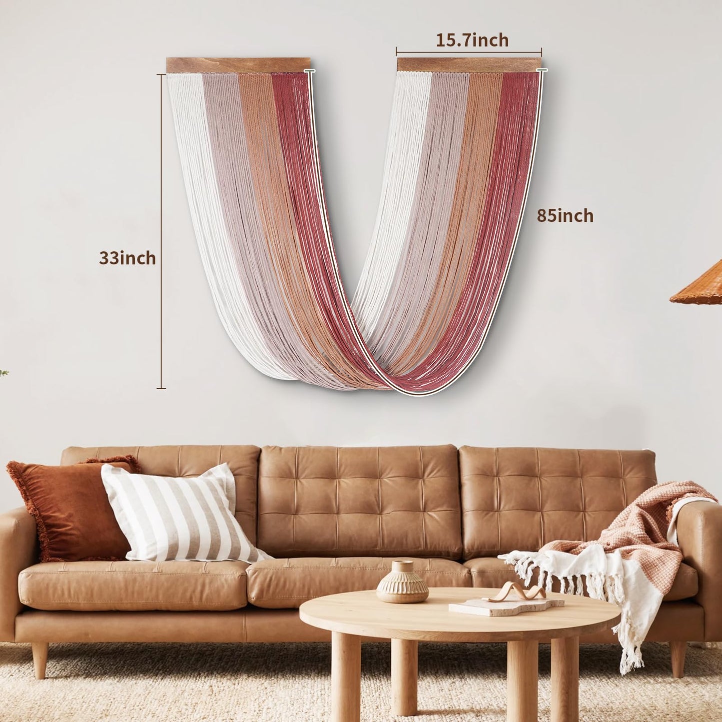 lokeisna Large Macrame Wall Hanging, Macrame Room Decor Wall Art, Boho Wall Decor Tapestry for Bedroom above Bed Wall Decor Living Room, Macrame Wall Decoration Fashional Gift, 33"x15" Large Red